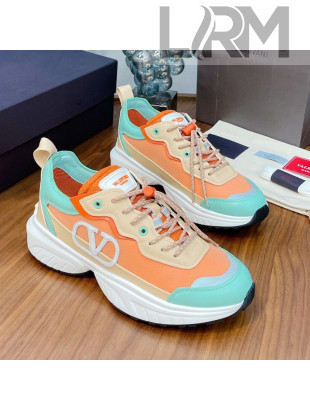 Valentino VLogo Sneakers in Mesh and Calfskin Patchwork Orange/Green  (For Women and Men)