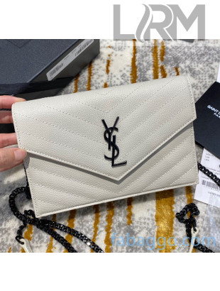 Saint Laurent 393953 Envelope Chain Wallet in Textured Leather White/Black (Top Quality)