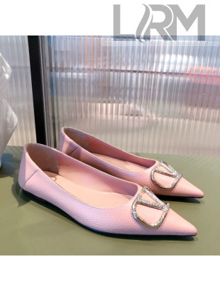 Valentino Silver VLogo Grained Leather Ballet Flat Light Pink 2021 