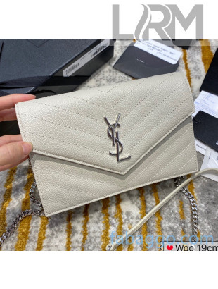 Saint Laurent 393953 Envelope Chain Wallet in Textured Leather White/Silver (Top Quality)