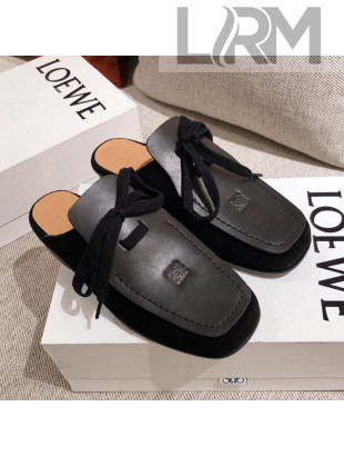 Loewe Lace up Mules in Suede and Calfskin Black 2020