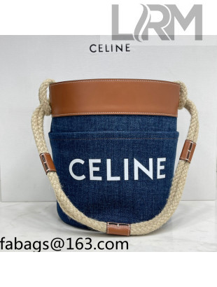 Celine Bucket Marin Bucket Bag in Denim and Calfskin Blue/Brown 2021