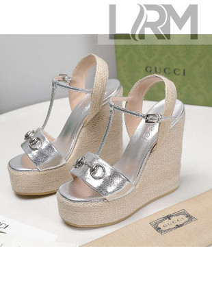 Gucci Calfskin Wedge Sandals 13cm Silver 2021