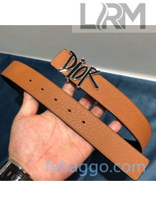 Dior DIOR AND SHAWN Leather Matte Belt 35mm with DIOR Logo Buckle Taupe Brown/Black 2020