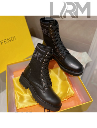 Fendi Rockoko Calfskin and Knit Ankle Boots Black 2021 03
