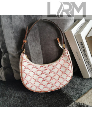Celine Ava Hobo Bag in Textile Canvas with Triomphe Embroidery Fox Red 2021
