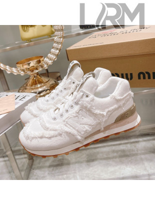 Miu Miu x New Balance 574 Denim Fringe Sneakers White 2022