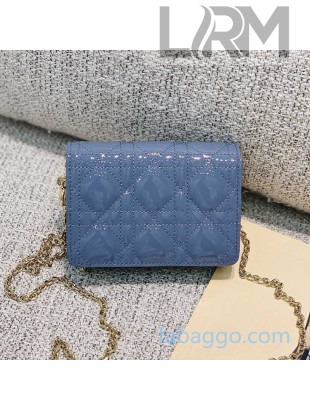 Dior Lady Dior Nano Pouch Clutch with Chain in Blue Patent Cannage Leather 2020