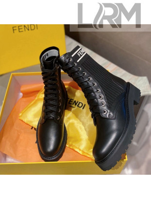 Fendi Rockoko Calfskin and Knit Ankle Boots Black 2021 04