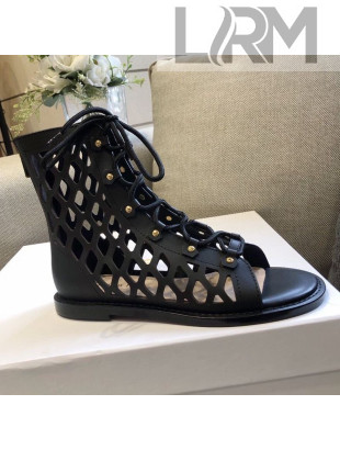 Dior D-Trap Boot Sandals in Mesh Calfskin Black 2021
