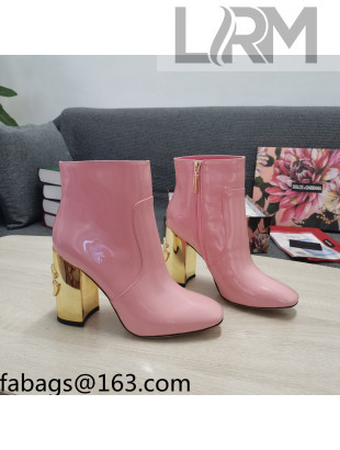 Dolce & Gabbana DG Patent Leather  Ankle Short Boots 10.5cm Pink/Gold 2021 111336