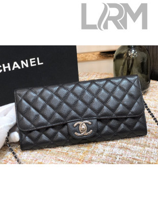 Chanel Quilted Grained Calfskin Flap Evening Bag Black/Silver 2021