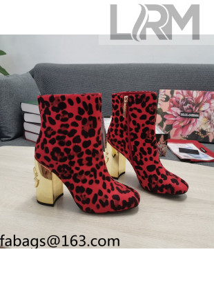 Dolce & Gabbana DG Leopard Print  Ankle Short Boots 10.5cm Red/Gold 2021 111338