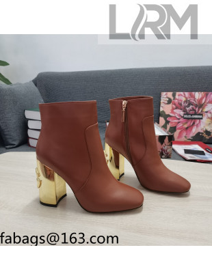 Dolce & Gabbana DG Lambskin Ankle Short Boots 10.5cm Brown/Gold 2021 111334