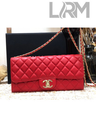 Chanel Quilted Lambskin Flap Evening Bag Red 2021