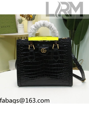 Gucci Diana Crocodile Embossed Small Tote Bag 660195 Black 2021