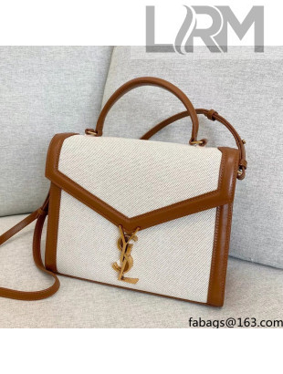 Saint Laurent Cassandra Top Handle Medium Bag  in Canvas and Smooth Leather 578000 Brown 2021