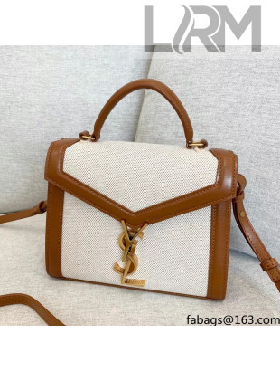 Saint Laurent CASSANDRA Mini Top Handle Bag in Canvas and Smooth Leather 602716 Brown 2020