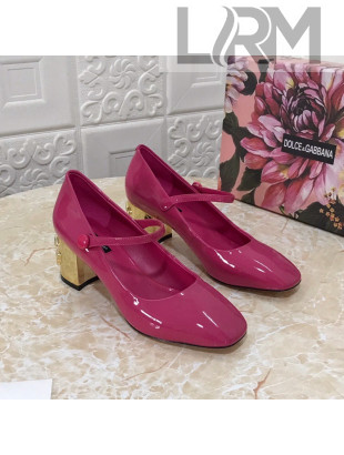Dolce & Gabbana DG Patent Leather Mary Janes Pumps Hot Pink/Gold 2021 111504