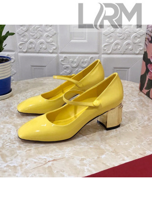 Dolce & Gabbana DG Patent Leather Mary Janes Pumps Yellow/Gold 2021 111501