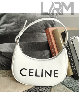 Celine Ava Hobo Bag in Smooth Calfskin with Celine Print White 2021