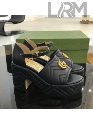 Gucci Chevron Lambskin Platform Sandals Black 9cm 2021 02