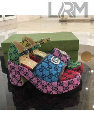 Gucci GG Multicolor Canvas Platform Sandals Multico 9cm 2021 07