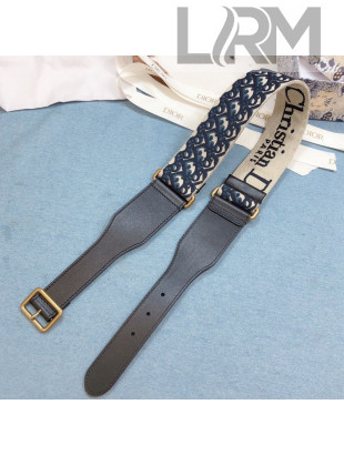 Dior Belt 5cm in Navy Blue Oblique Embroidered Canvas 2020