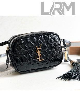 Saint Laurent Lou Belt Bag in Tortoise Embossed Patent Leather 557573 Black 2019