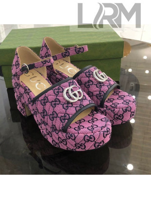 Gucci GG Multicolor Canvas Platform Sandals Pink 9cm 2021 09