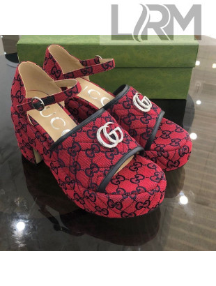 Gucci Chevron Lambskin Platform Sandals Red 9cm 2021 11