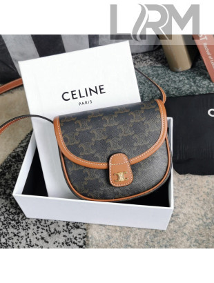 Celine Mini Besace Bag in Triomphe Canvas and Calfskin Brown 2021