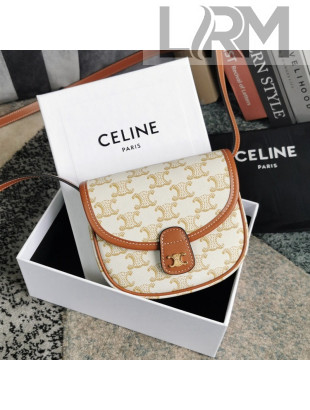 Celine Mini Besace Bag in Triomphe Canvas and Calfskin White 2021