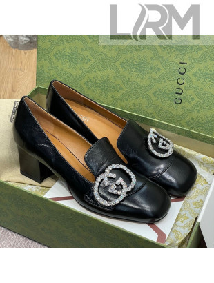 Gucci Leather Loafer Pumps 5cm with Crystal Double G Black 2022