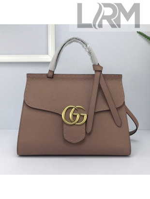 Gucci GG Marmont Top Handle Bag in Grainy Calfskin 421890 Nude Pink 2022