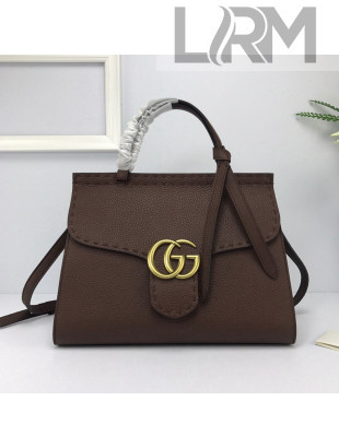 Gucci GG Marmont Top Handle Bag in Grainy Calfskin 421890 Deep Brown 2022