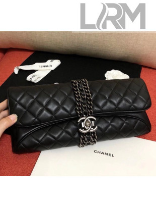 Chanel Quilted lambskin Evening Clutch with Chain Charm Black 2020