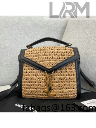 Saint Laurent Cassandra Mini Top Handle Bag in Raffia and Leather 623930 2021