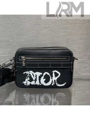 Dior and Peter Doig Men's Safari Messenger Bag in Black Grained Calfskin 2021