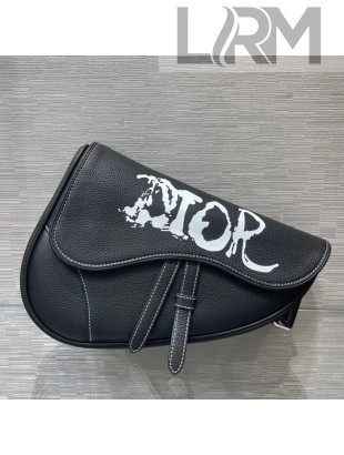 Dior and Peter Doig Men's Saddle Bag in Black Grained Calfskin 2021
