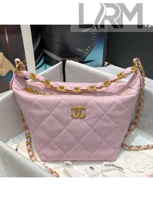 Chanel Crumpled Lambskin Mini Hobo Bag Pink 2021