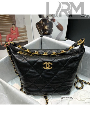 Chanel Crumpled Lambskin Mini Hobo Bag Black 2021