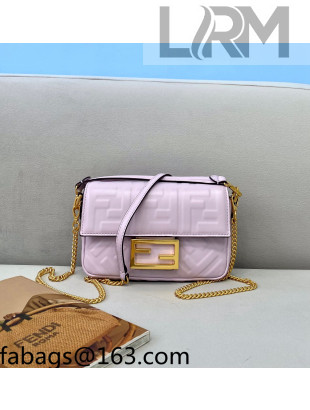 Fendi Baguette Mini FF Logo Lambskin Flap Bag Light Purple 2022