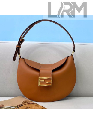 Fendi Small Croissant Leather Hobo Bag Brown 2021