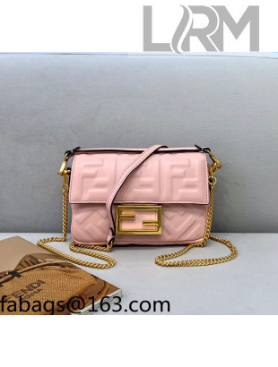 Fendi Baguette Mini FF Logo Lambskin Flap Bag Light Pink 2022