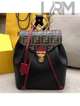 Fendi F Logo Leather and Black Grained Leather Backpack 2018