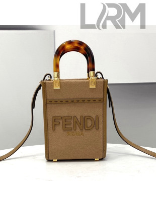 Fendi Mini Sunshine Shopper Bag in Brown Flannel 2021 8513