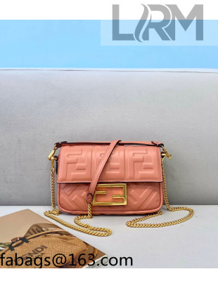 Fendi Baguette Mini FF Logo Lambskin Flap Bag Shrimp Pink 2022