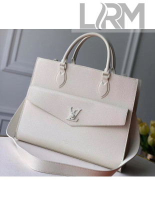 Louis Vuitton Lockme Tote MM Bag in Grainy Calfskin M55846 White 2020