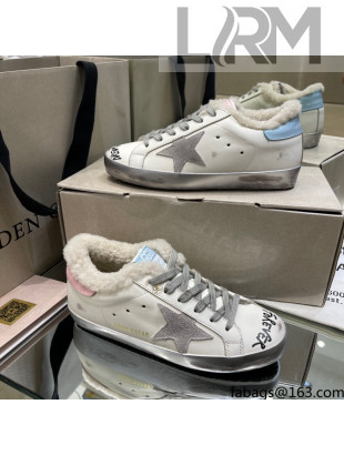 Golden Goose Super-Star Sneakers in White Leather and Shearling Lining and Suede Star 2021